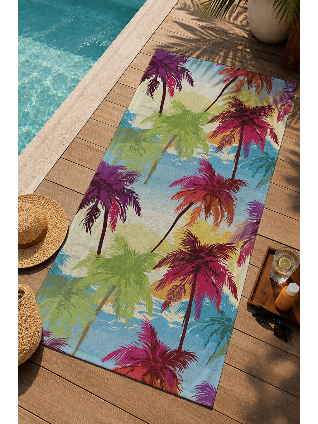 Yeşil Renkli Tropikal Papağan Ve Yaprak Desenli 70x150 Cm Dijital Baskılı Plaj Ve Banyo Havlusu-2