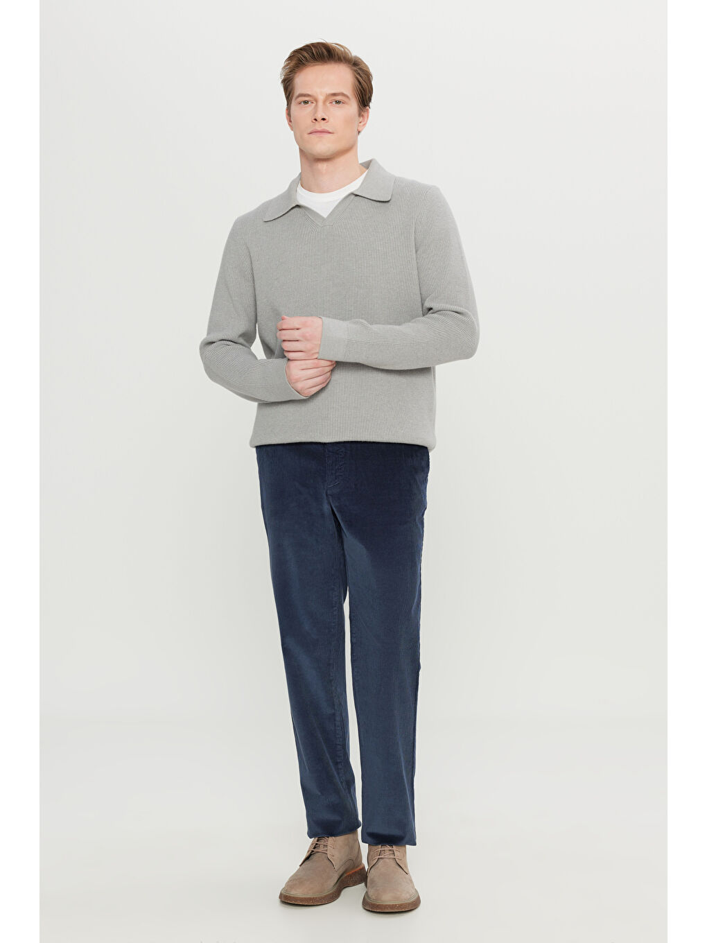 Erkek Lacivert Pamuklu Slim Fit Dar Kesim Desenli Yan Cepli Pantolon-1