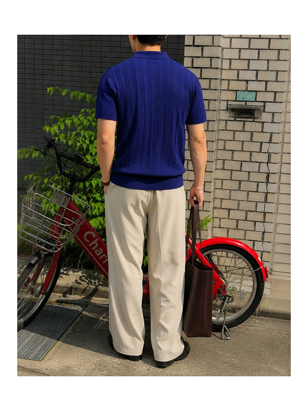 Lacivert Erkek Slim Fit Fermuarlı Polo Yaka Saç Örgü Desenli Triko Tişört – Yazlık Pamuklu Esnek Örme-2