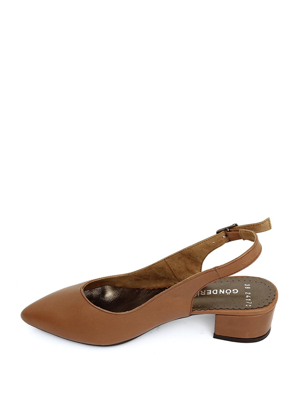 Kahverengi TABA-KAHVERENGİ  Hakiki Deri Sivri Burun Kısa Kalın Topuklu Arkası Açık Kadın Yazlık Ayakkabı 24173-5