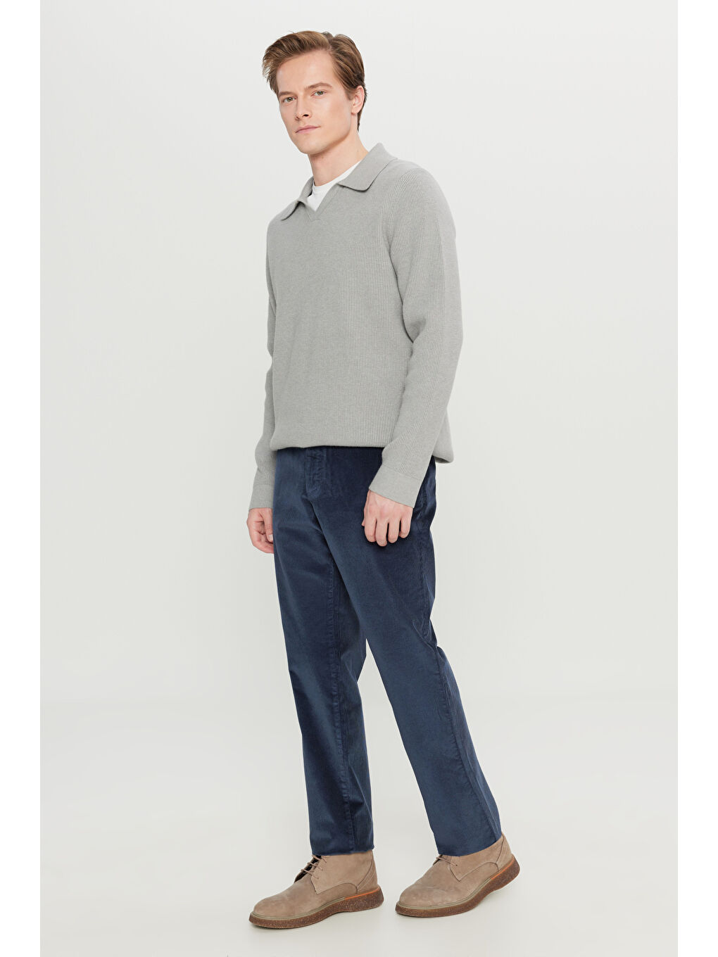 Erkek Lacivert Pamuklu Slim Fit Dar Kesim Desenli Yan Cepli Pantolon-2