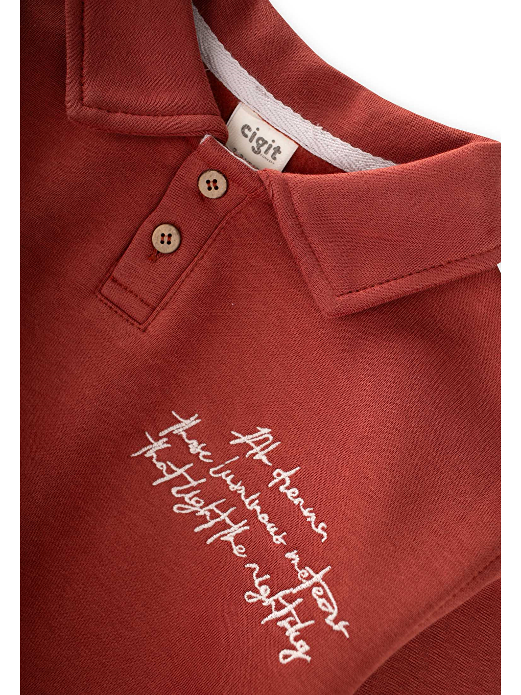 Kahverengi Yakalı Nakış İşlemeli Sweatshirt Takım 2-10 Yaş Kiremit-3