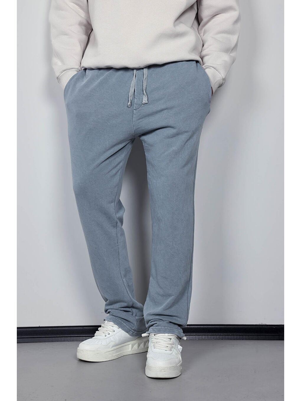 Erkek Yıkamalı Baggy Fit Eşofman Gri-2