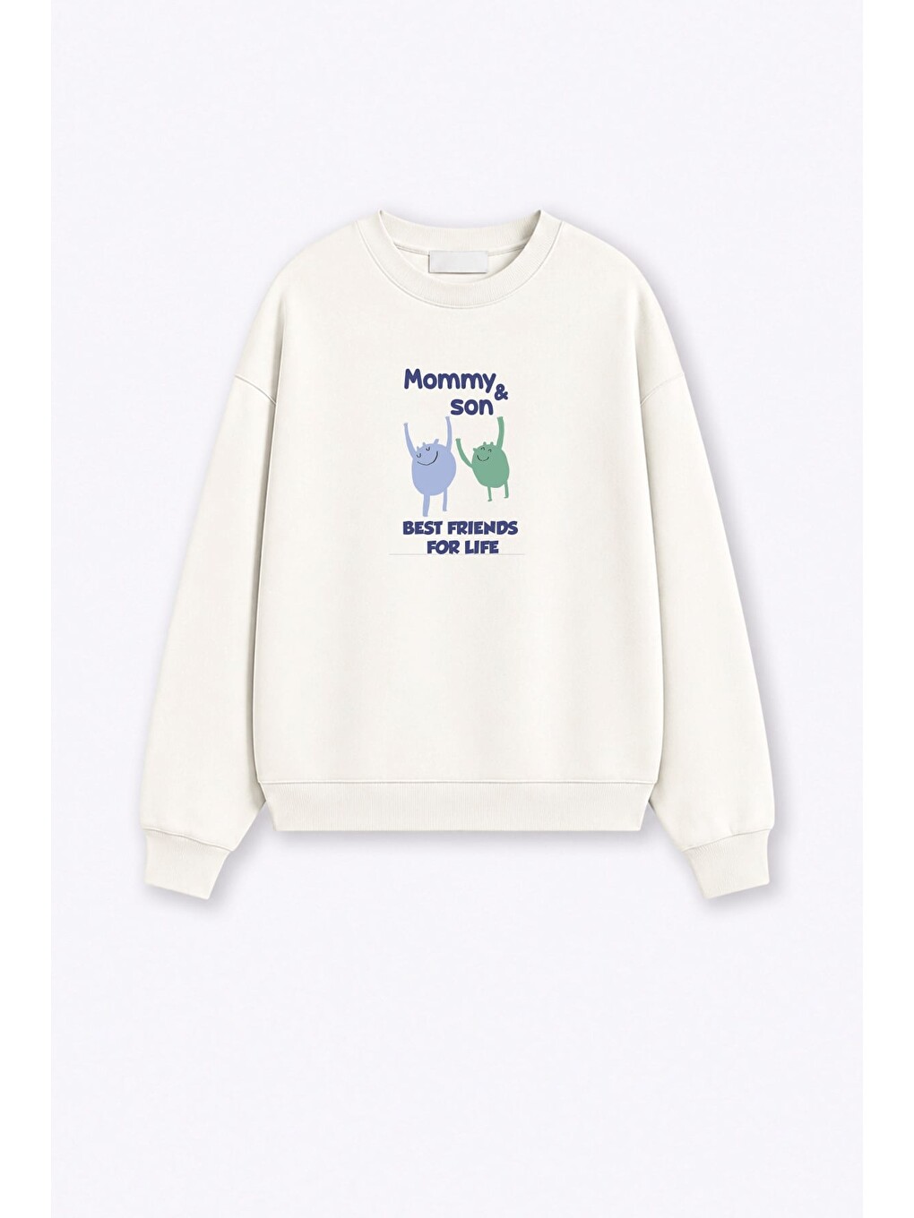 Ekru Kadın Premium Kumaş 3 İplik Şardonlu Anne Oğul Baskılı Sweatshirt-1