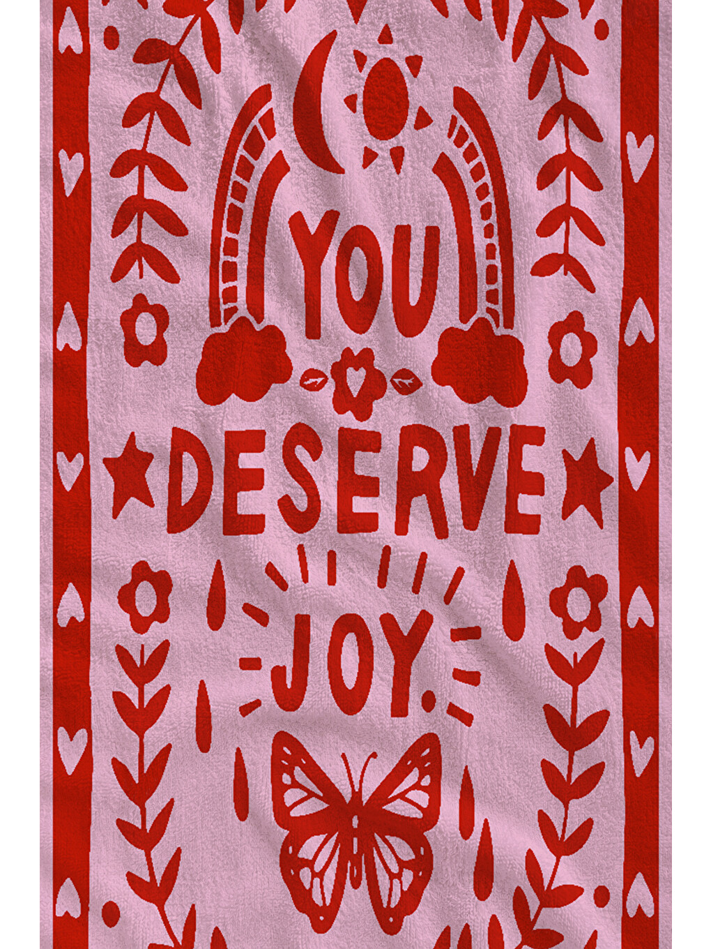 Pembe You Deserve Joy Yazılı Kelebek Desenli 70x150 Cm Dijital Baskılı Plaj Ve Banyo Havlusu-1