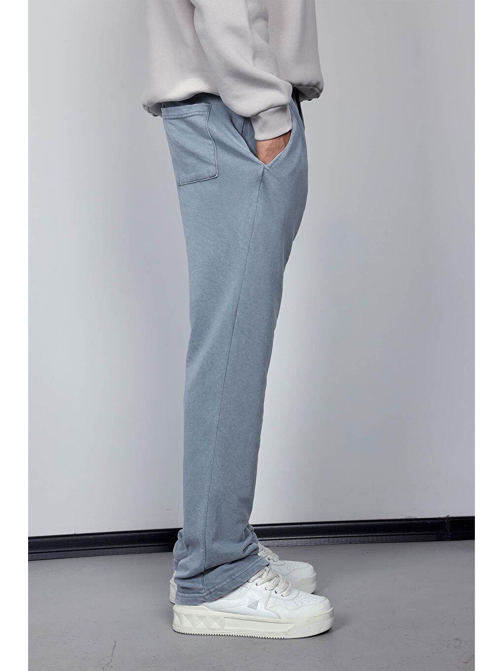 Erkek Yıkamalı Baggy Fit Eşofman Gri-3