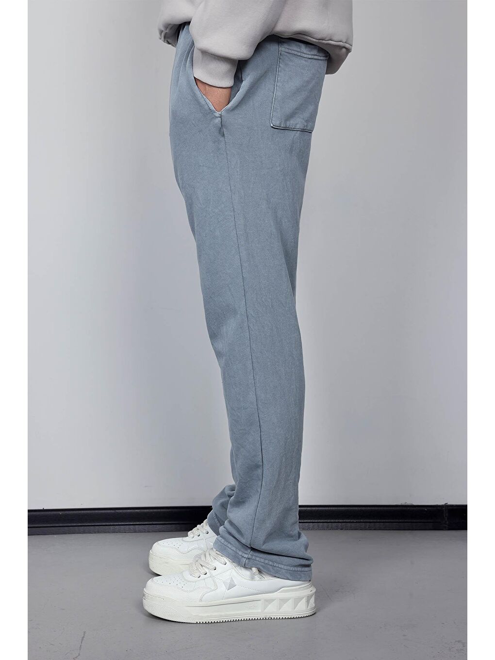 Erkek Yıkamalı Baggy Fit Eşofman Gri-4