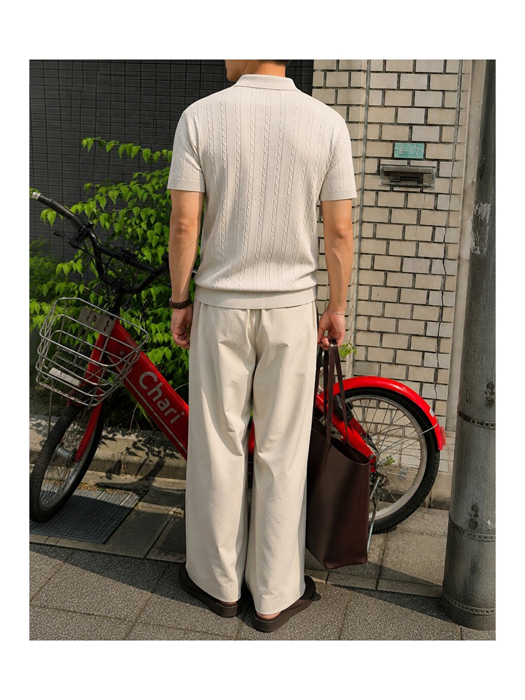 Bej Erkek Slim Fit Fermuarlı Polo Yaka Saç Örgü Desenli Triko Tişört – Yazlık Pamuklu Esnek Örme-2
