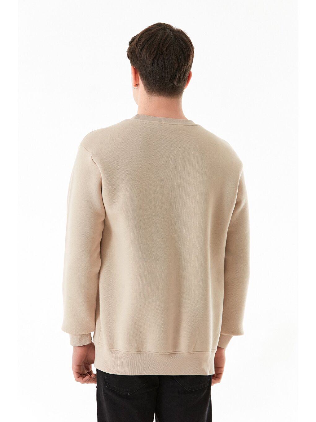 Bej 3 İplik Be Ready Yazı Kabartmalı Bisiklet Yaka Sweatshirt-2