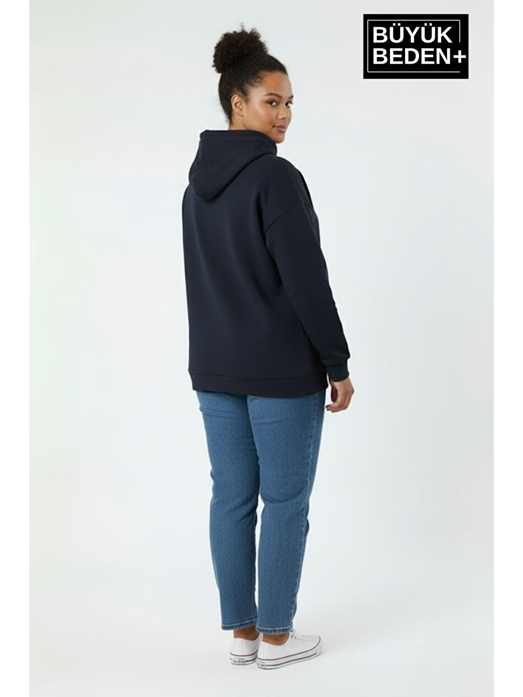 Lacivert Kadın Büyük Beden Brooklyn 1970 Baskılı Kapüşonlu Sweatshirt SPR26BSWK964-1