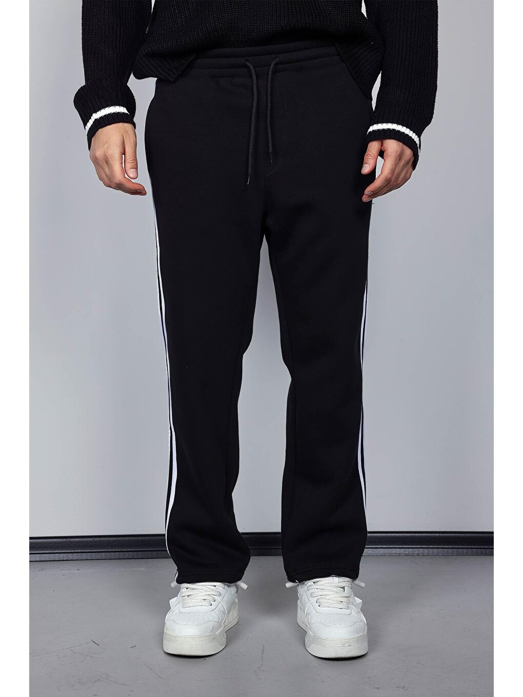 Erkek Yan Şeritli Baggy Fit Eşofman Siyah