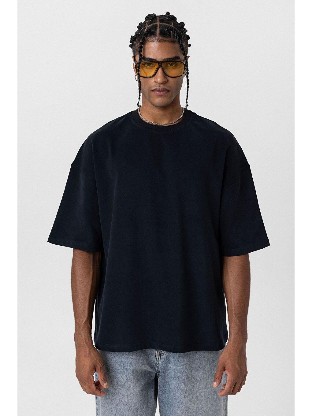 Basic Oversize Bisiklet Yaka Tişört Siyah-2