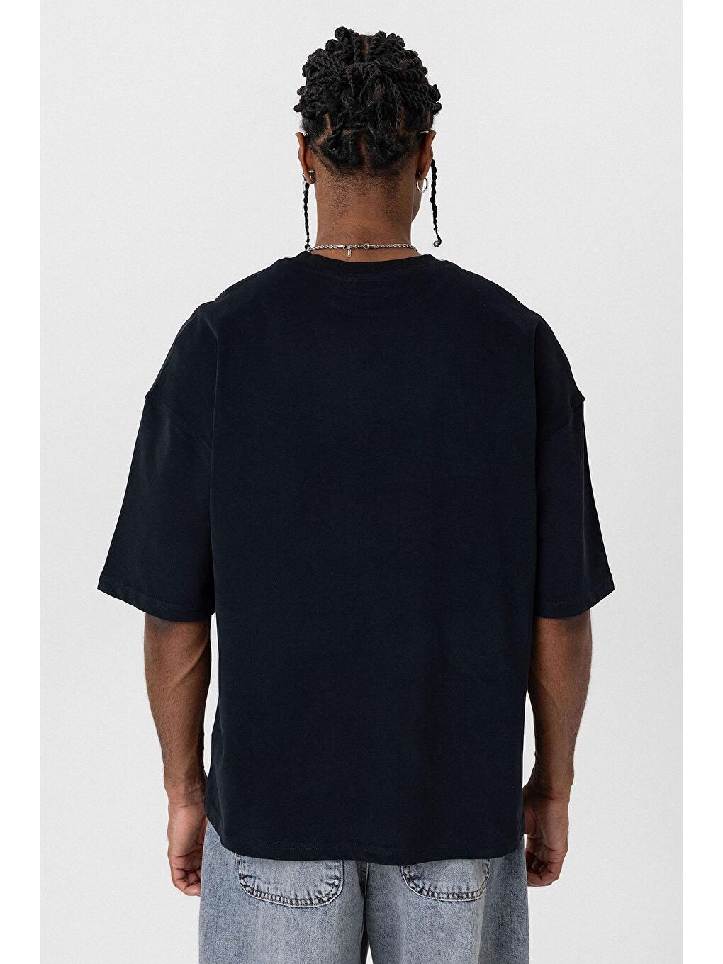 Basic Oversize Bisiklet Yaka Tişört Siyah-5