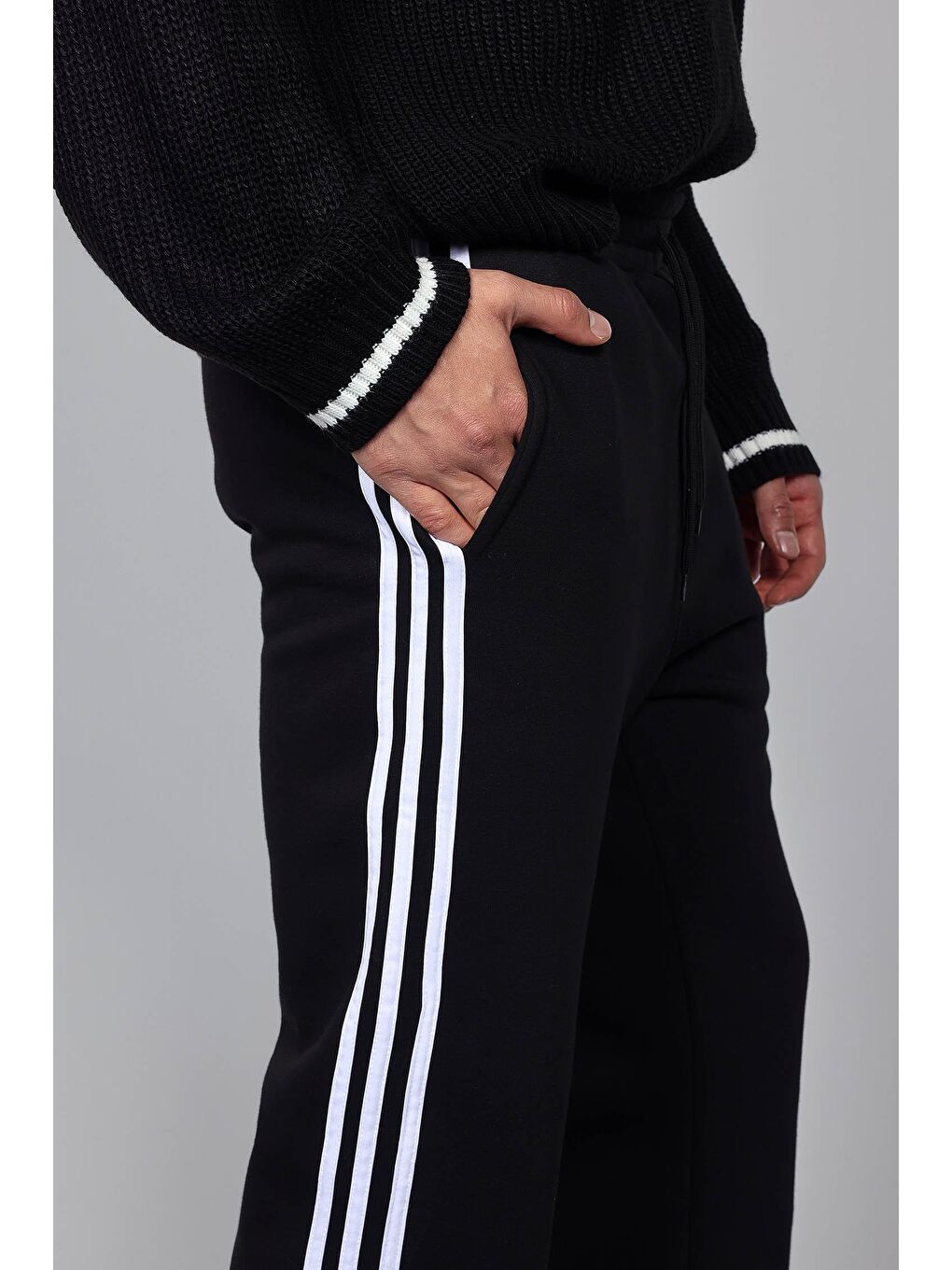 Erkek Yan Şeritli Baggy Fit Eşofman Siyah-1