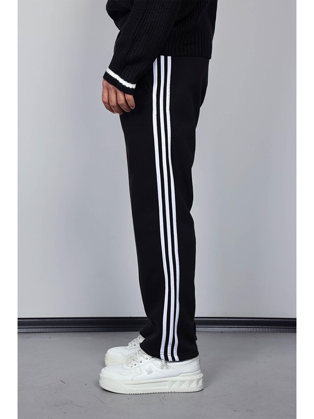 Erkek Yan Şeritli Baggy Fit Eşofman Siyah-3