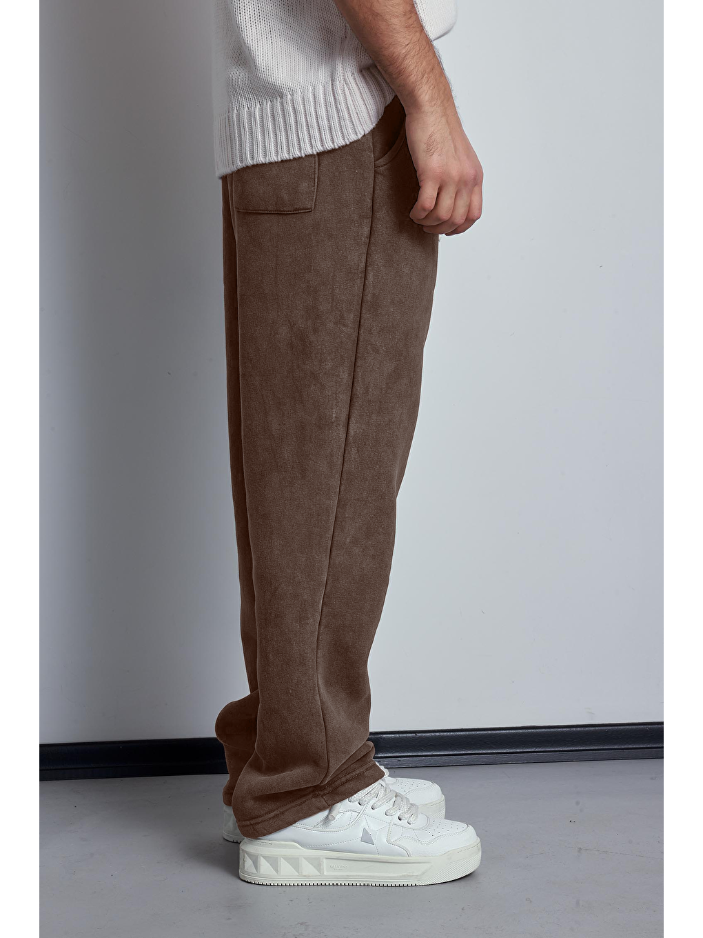 Erkek Baskılı Yıkamalı Baggy Fit Eşofman Kahverengi-4