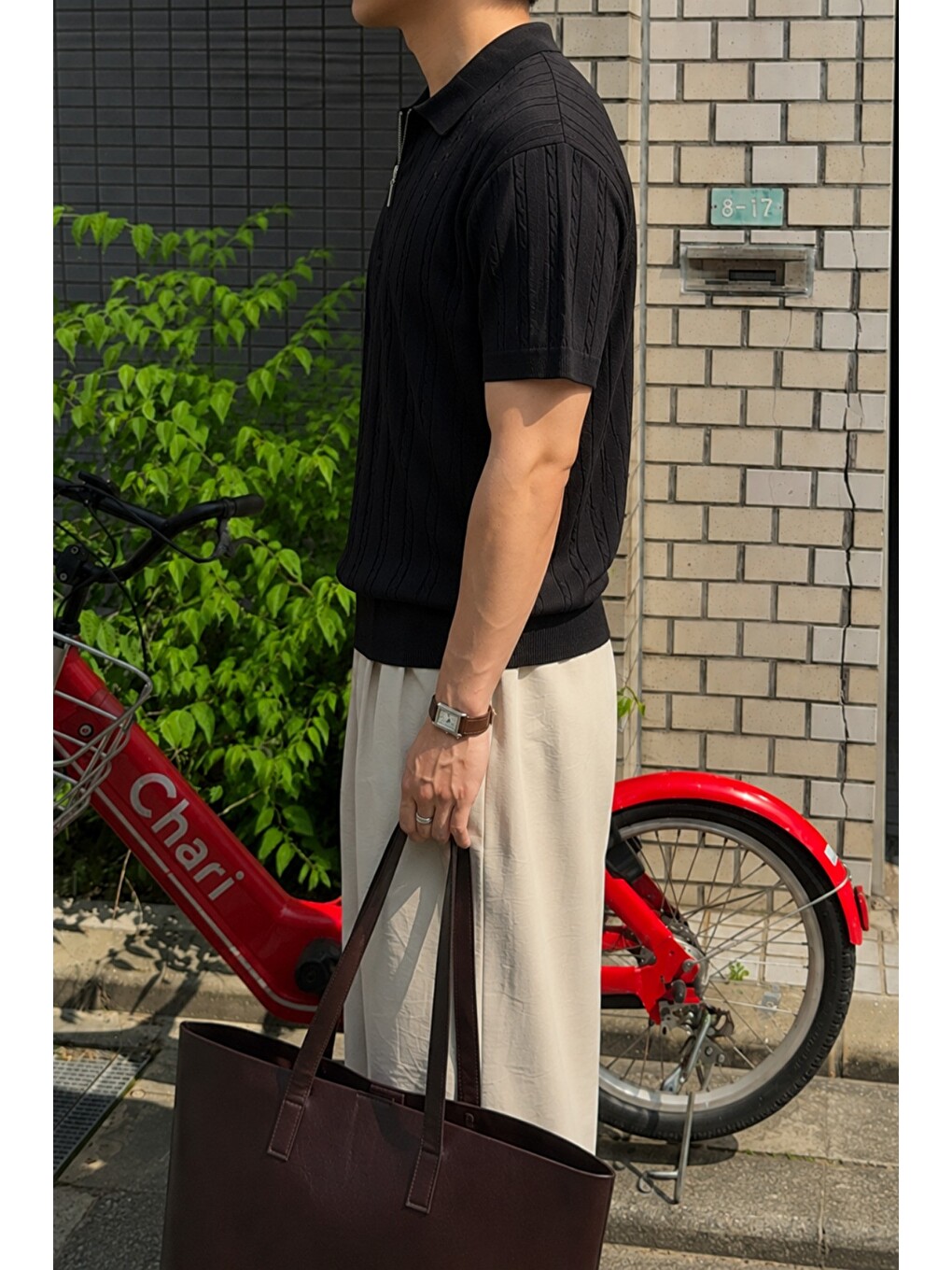 Siyah Erkek Slim Fit Fermuarlı Polo Yaka Saç Örgü Desenli Triko Tişört – Yazlık Pamuklu Esnek Örme-1