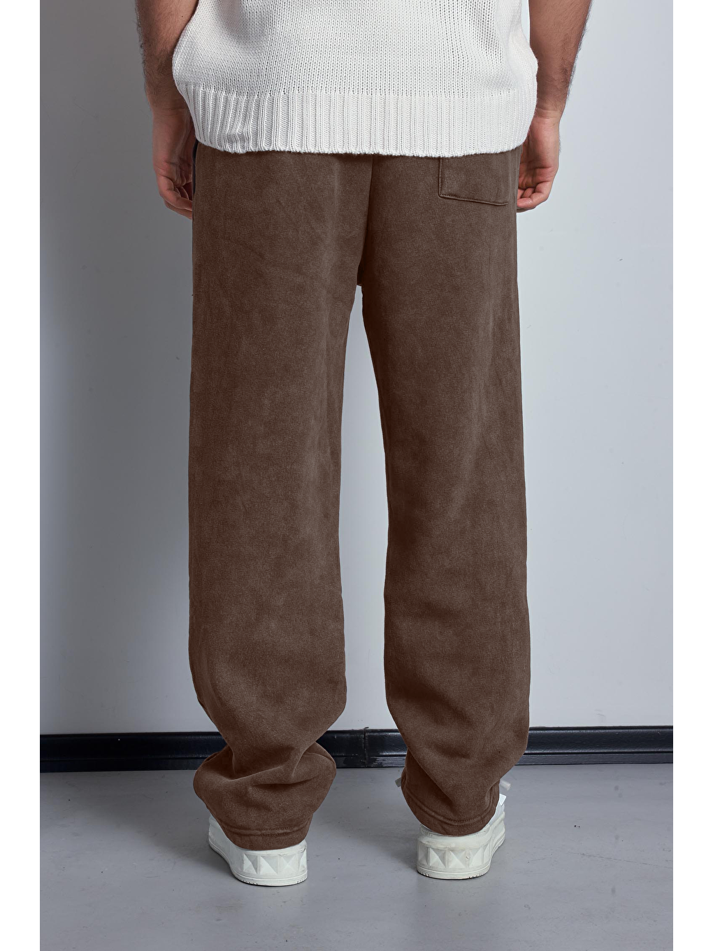 Erkek Baskılı Yıkamalı Baggy Fit Eşofman Kahverengi-5