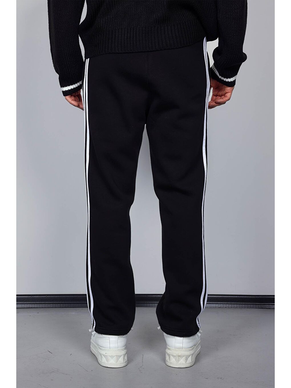 Erkek Yan Şeritli Baggy Fit Eşofman Siyah-4