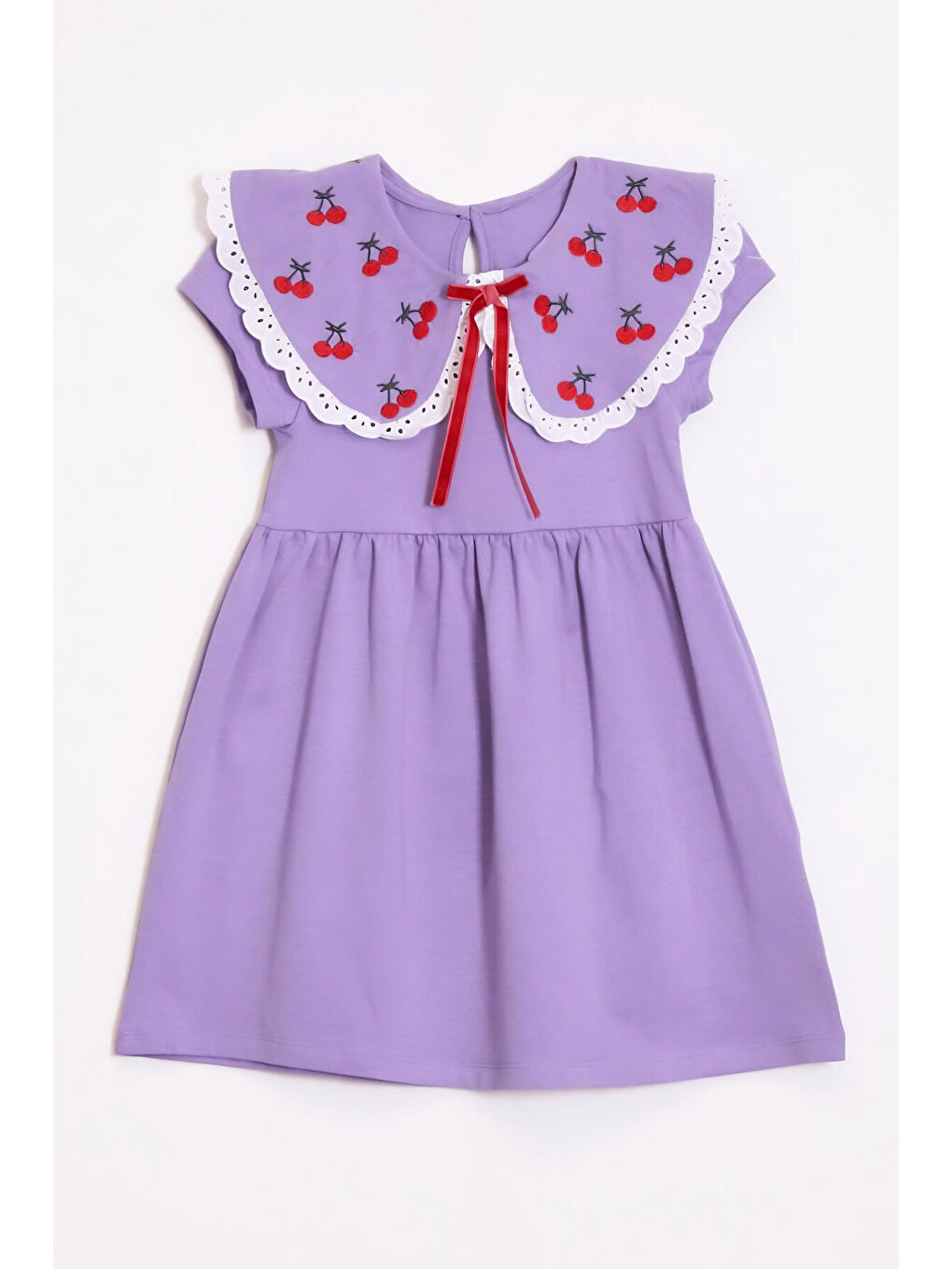 Lila Kız Çocuk Geniş Yakalı Nakış Detaylı Elbise 2-7 Yaş 12652OZ-1