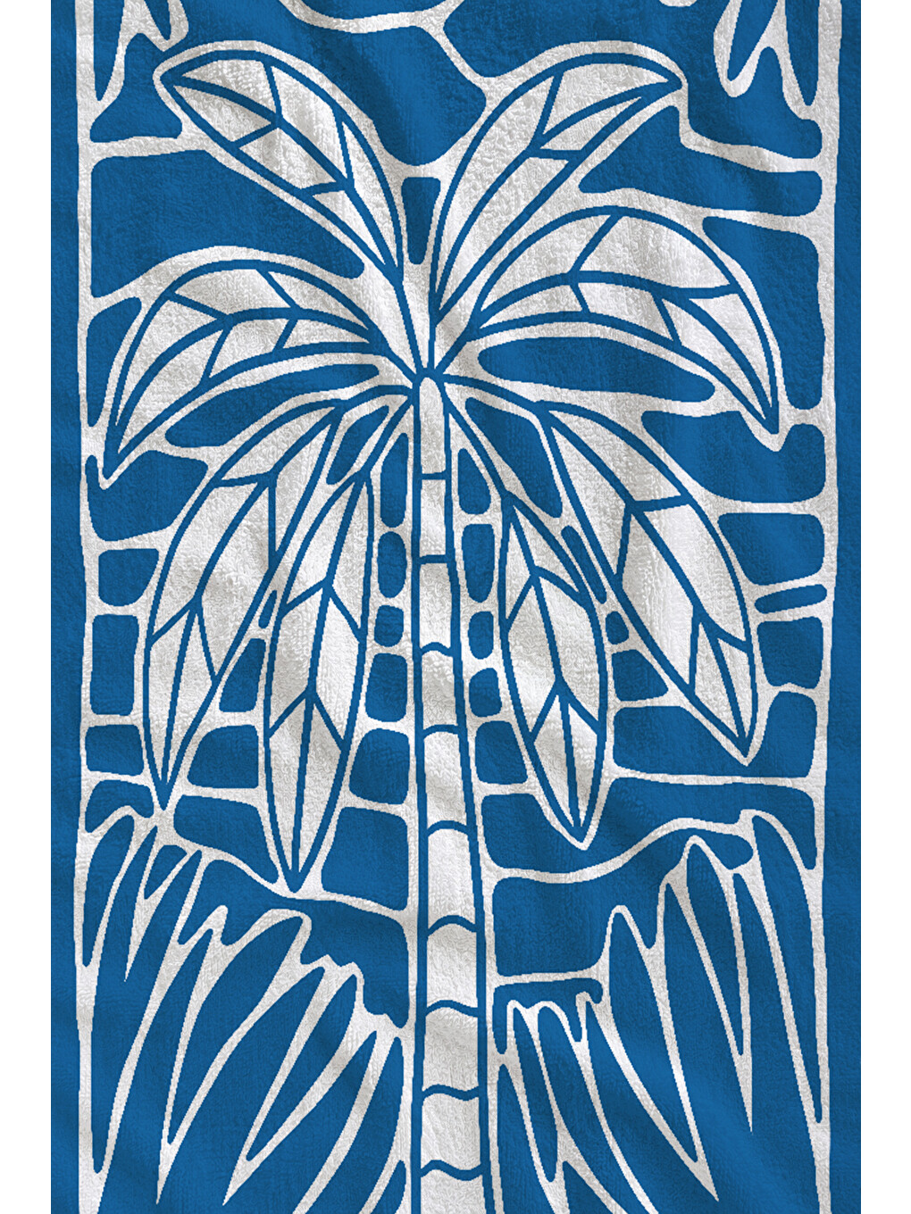 Mavi Beyaz Blok Baskı Palmiye Desenli 70x150 Cm Dijital Baskılı Plaj Ve Banyo Havlusu-1