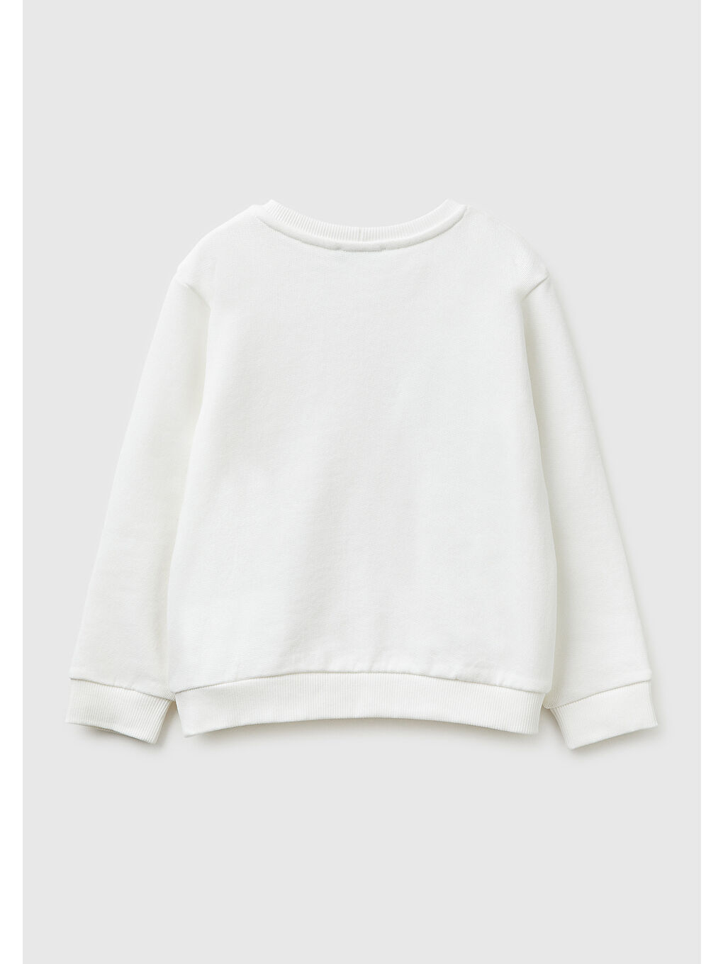 Kız Çocuk Beyaz Baskılı İşlemeli Bisiklet Yaka Sweatshirt-1
