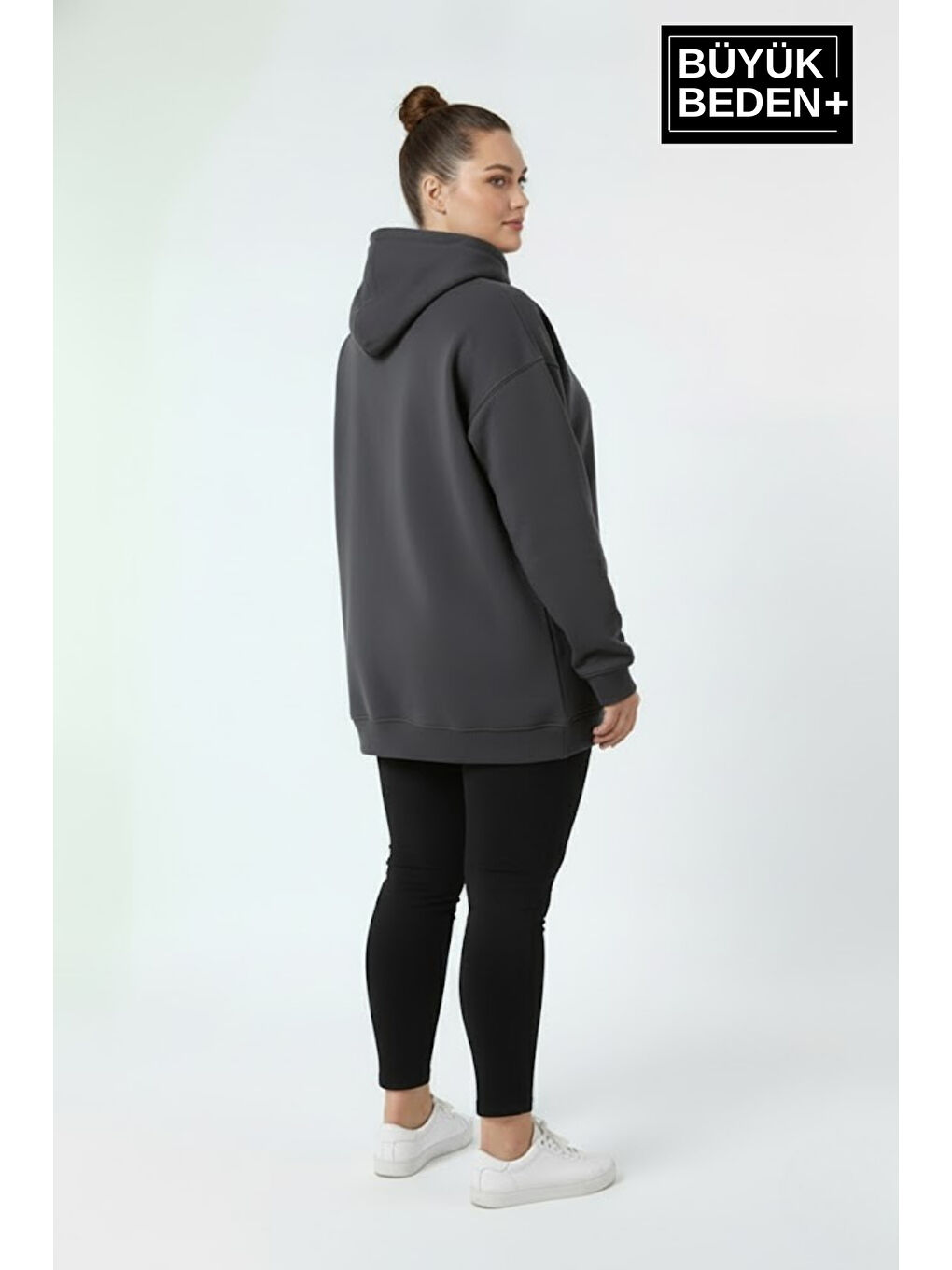 Gri Kadın Büyük Beden Brooklyn 1970 Baskılı Kapüşonlu Sweatshirt SPR26BSWK964-1