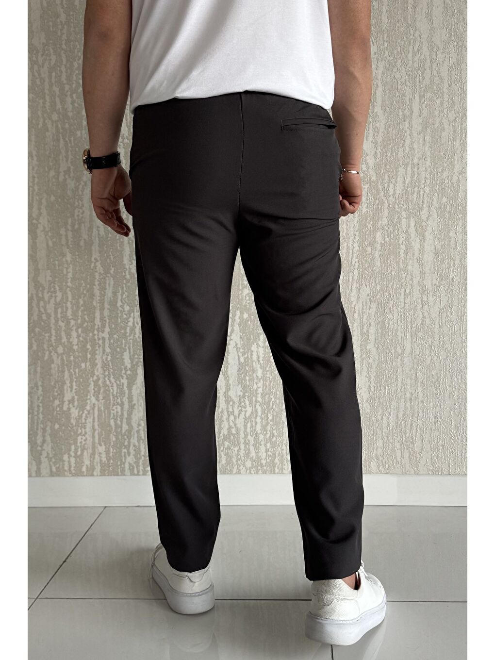 Antrasit Duble Paça Bel Bağlamalı Kumaş Erkek Pantolon-2