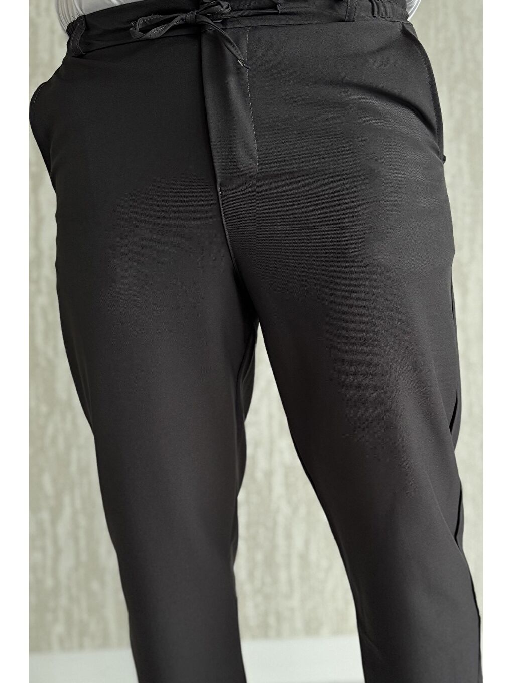 Antrasit Duble Paça Bel Bağlamalı Kumaş Erkek Pantolon-3