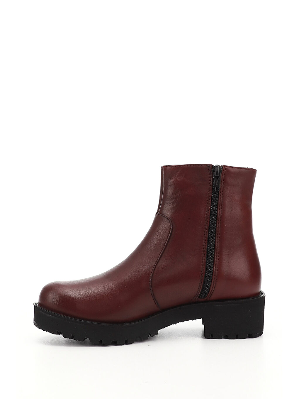 Bordo Kadın BORDO Fermuarlı Kalın Topuklu Hakiki Deri Bot-2