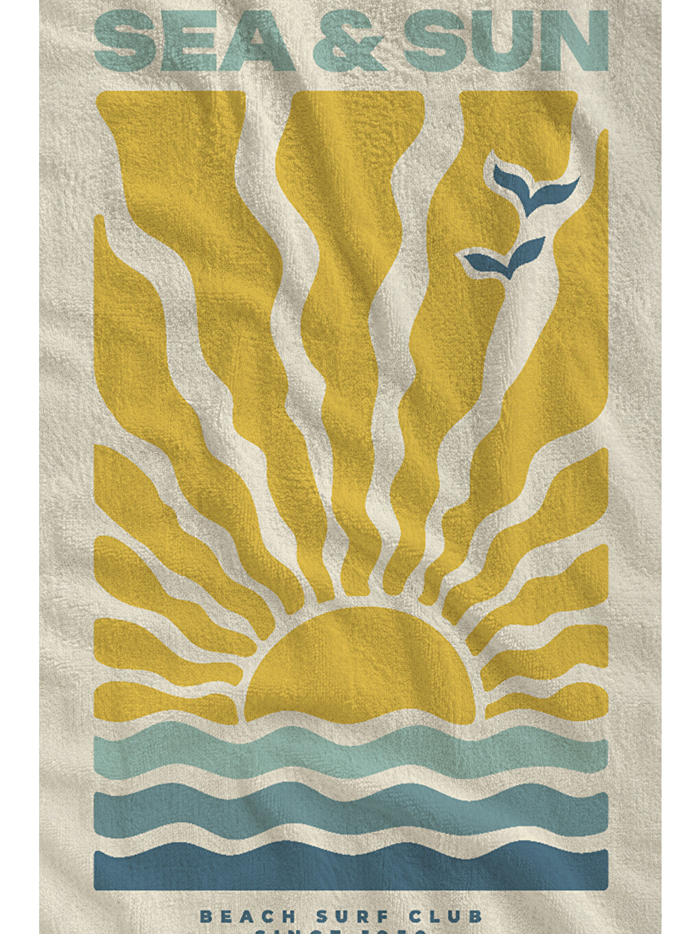 Ekru Sarı Mavi Sea And Sun Dalga Desenli 70x150 Cm Dijital Baskılı Plaj Ve Banyo Havlusu-1