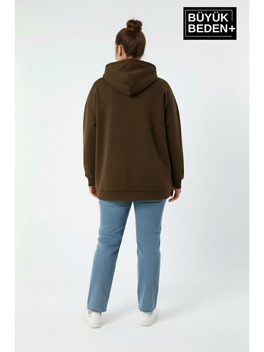 Kahverengi Kadın Büyük Beden California 1974 Baskılı Kapüşonlu Sweat – Rahat Kalıp Hoodie SPR26BSWK965-2