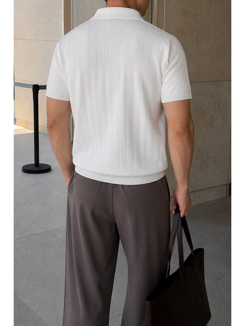 Beyaz Erkek Çizgili Triko Polo Yaka Tişört – Slim Fit Premium Pamuklu Yazlık Polo-2