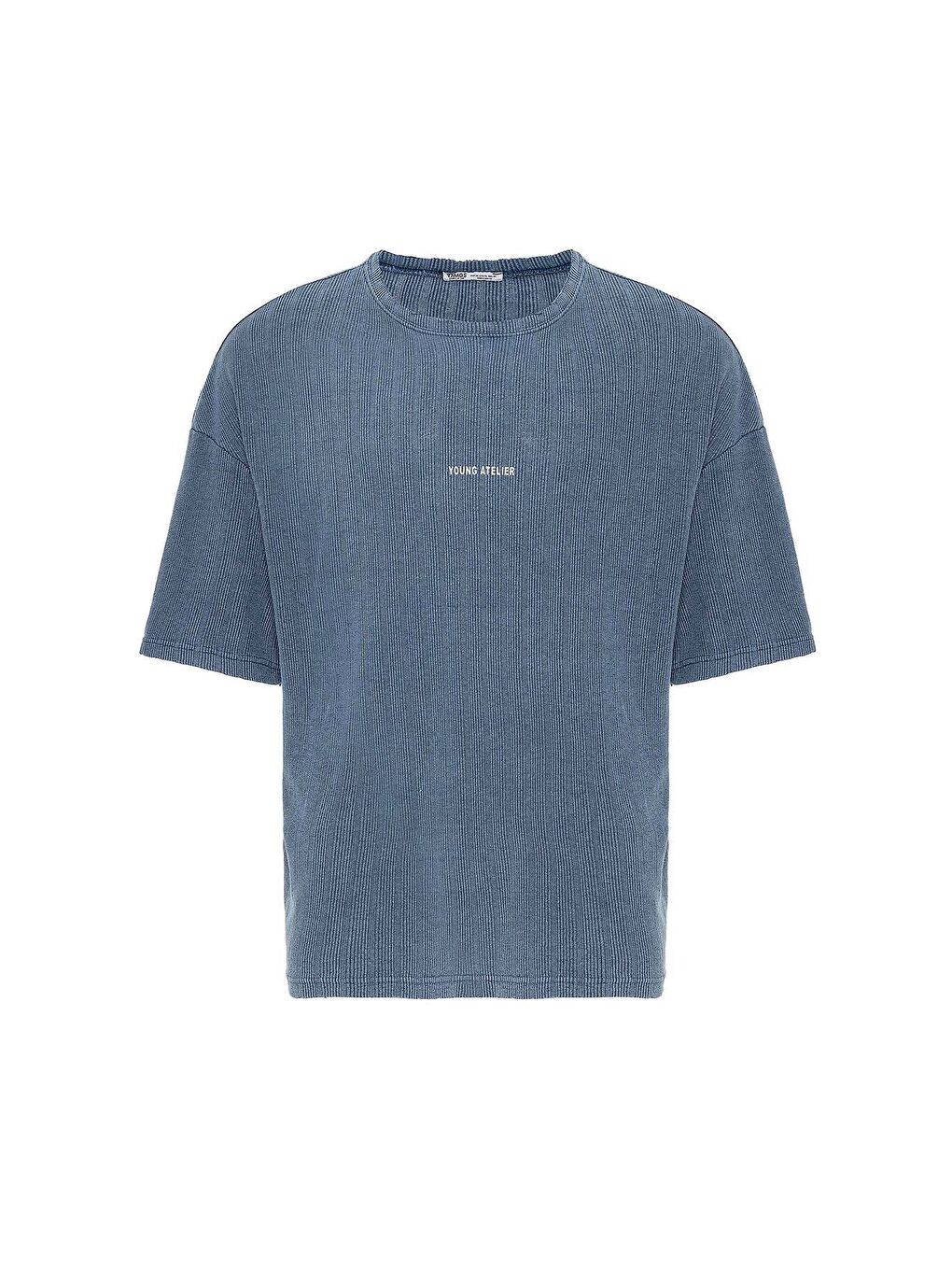 Yıkamalı Arka Baskılı Oversize Tişört İndigo-1