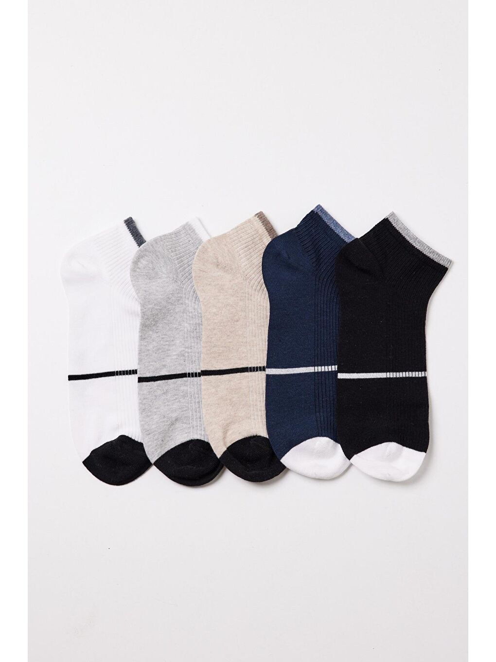 Karışık Erkek Çok Renkli Çizgili 5'li Patik Çorap