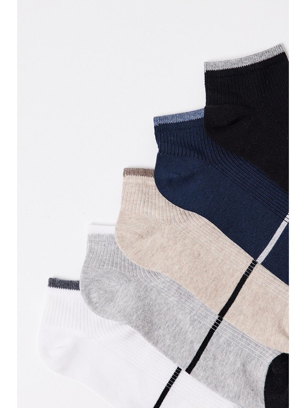 Karışık Erkek Çok Renkli Çizgili 5'li Patik Çorap-1