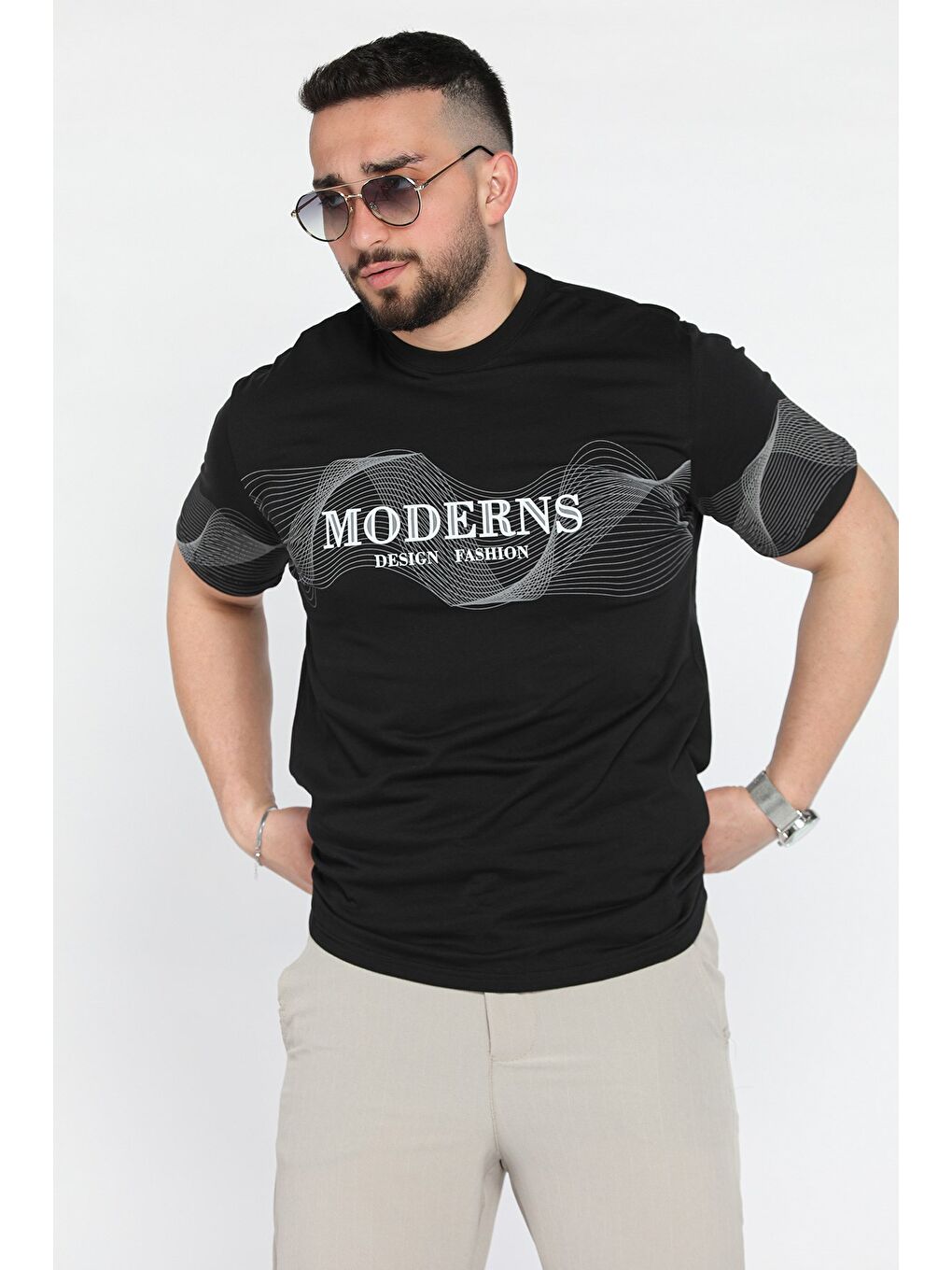 Siyah Baskılı  Erkek Tişört-2