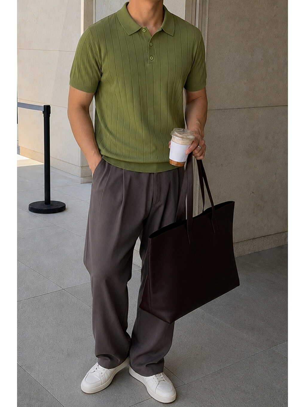 Yeşil Erkek Çizgili Triko Polo Yaka Tişört – Slim Fit Premium Pamuklu Yazlık Polo-1