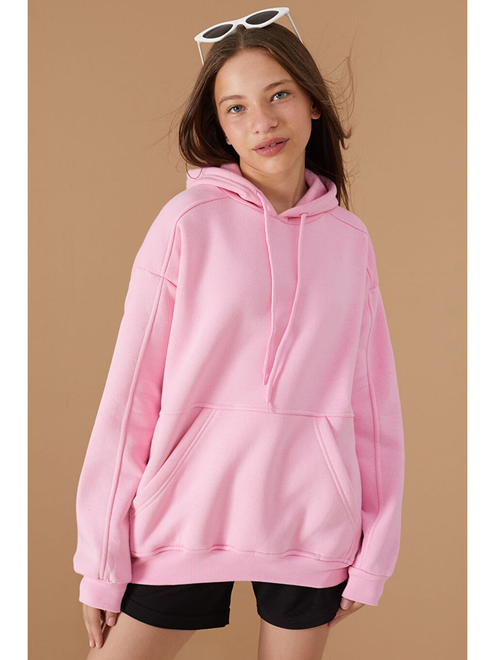 Cansın Mini Pembe Kız Çocuk Pembe Basic Uzun Kol Şardonlu Kapüşonlu Sweatshirt - 4