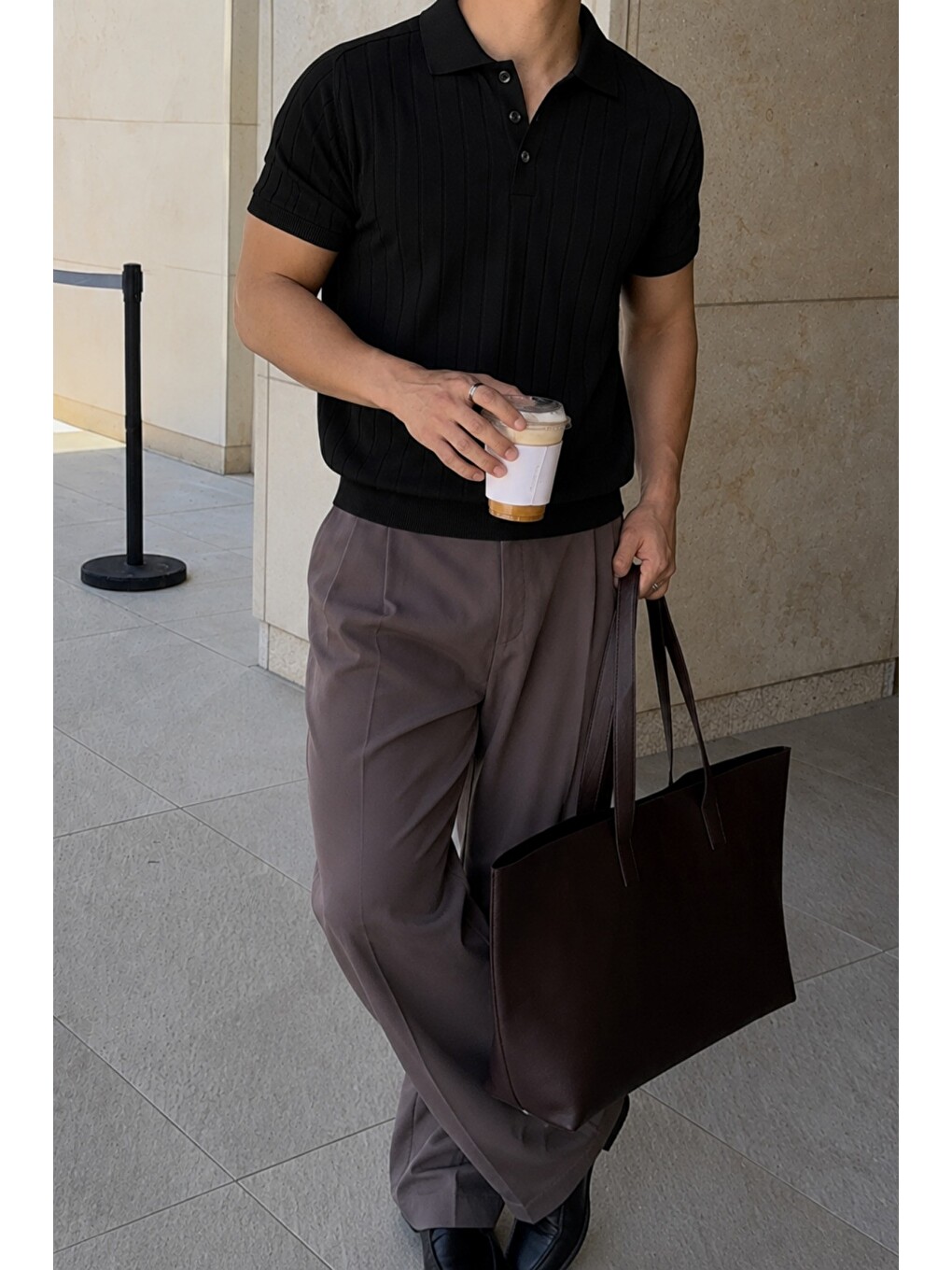 Siyah Erkek Çizgili Triko Polo Yaka Tişört – Slim Fit Premium Pamuklu Yazlık Polo-1