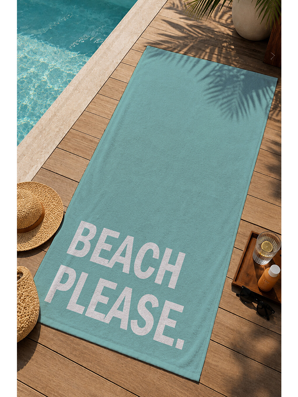 Turkuaz Beach Please Sloganlı 70x150 Cm Dijital Baskılı Plaj Ve Banyo Havlusu-2