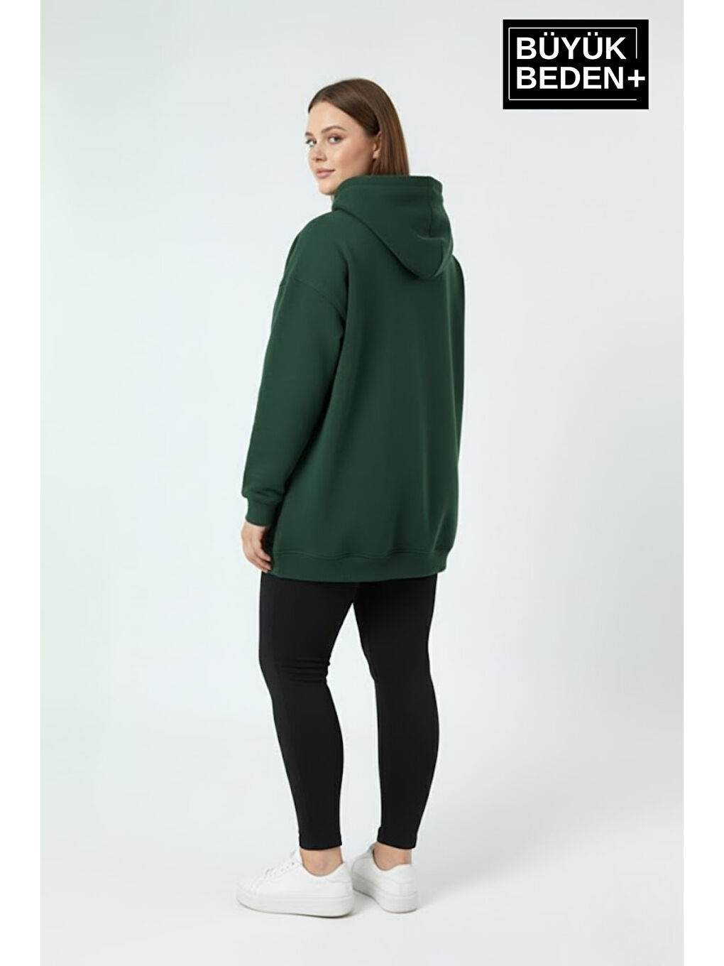 Yeşil Kadın Büyük Beden Chef Baskılı Kapüşonlu Rahat Kalıp Sweatshirt SPR26BSWK966-1