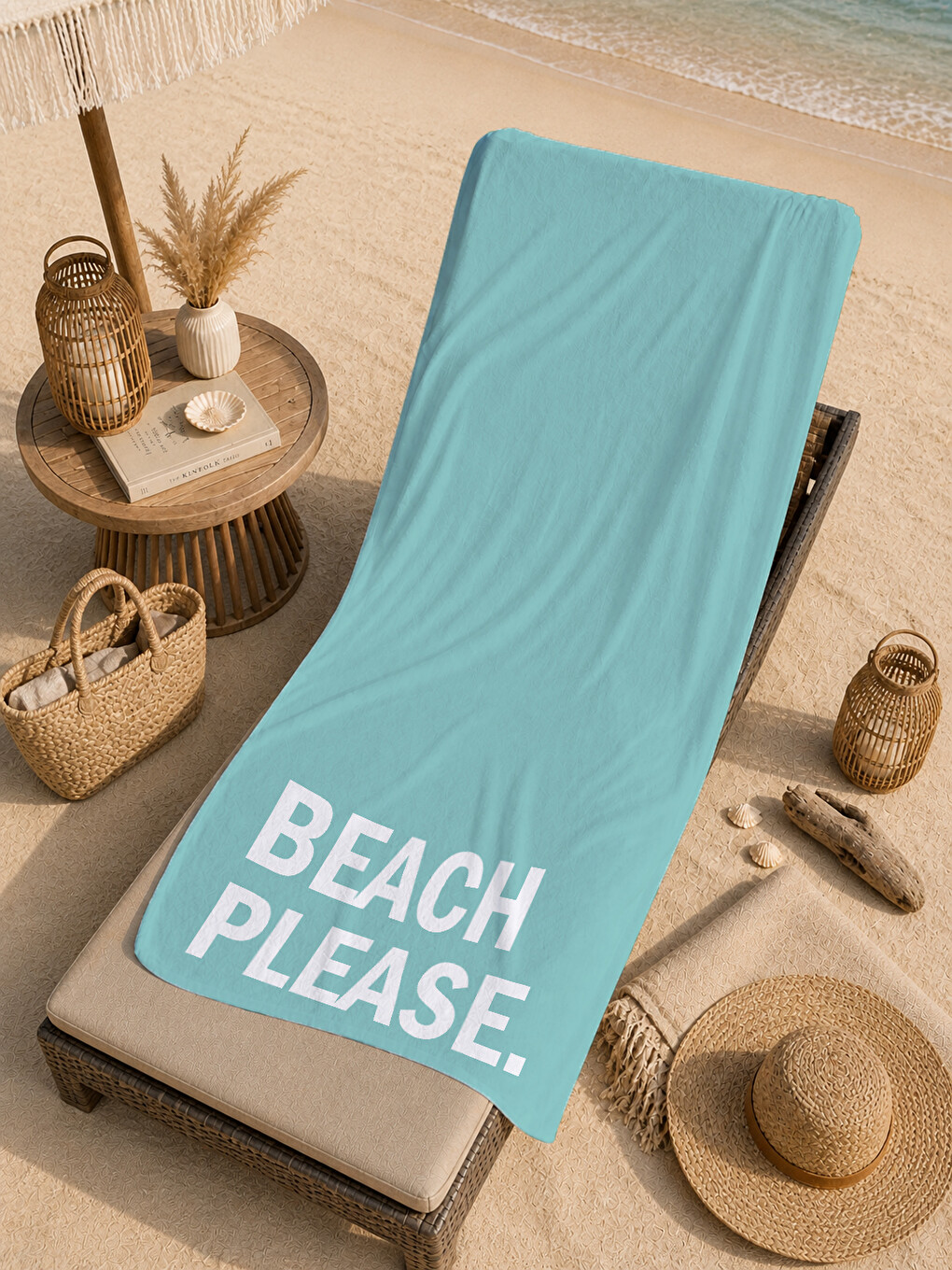 Turkuaz Beach Please Sloganlı 70x150 Cm Dijital Baskılı Plaj Ve Banyo Havlusu-4