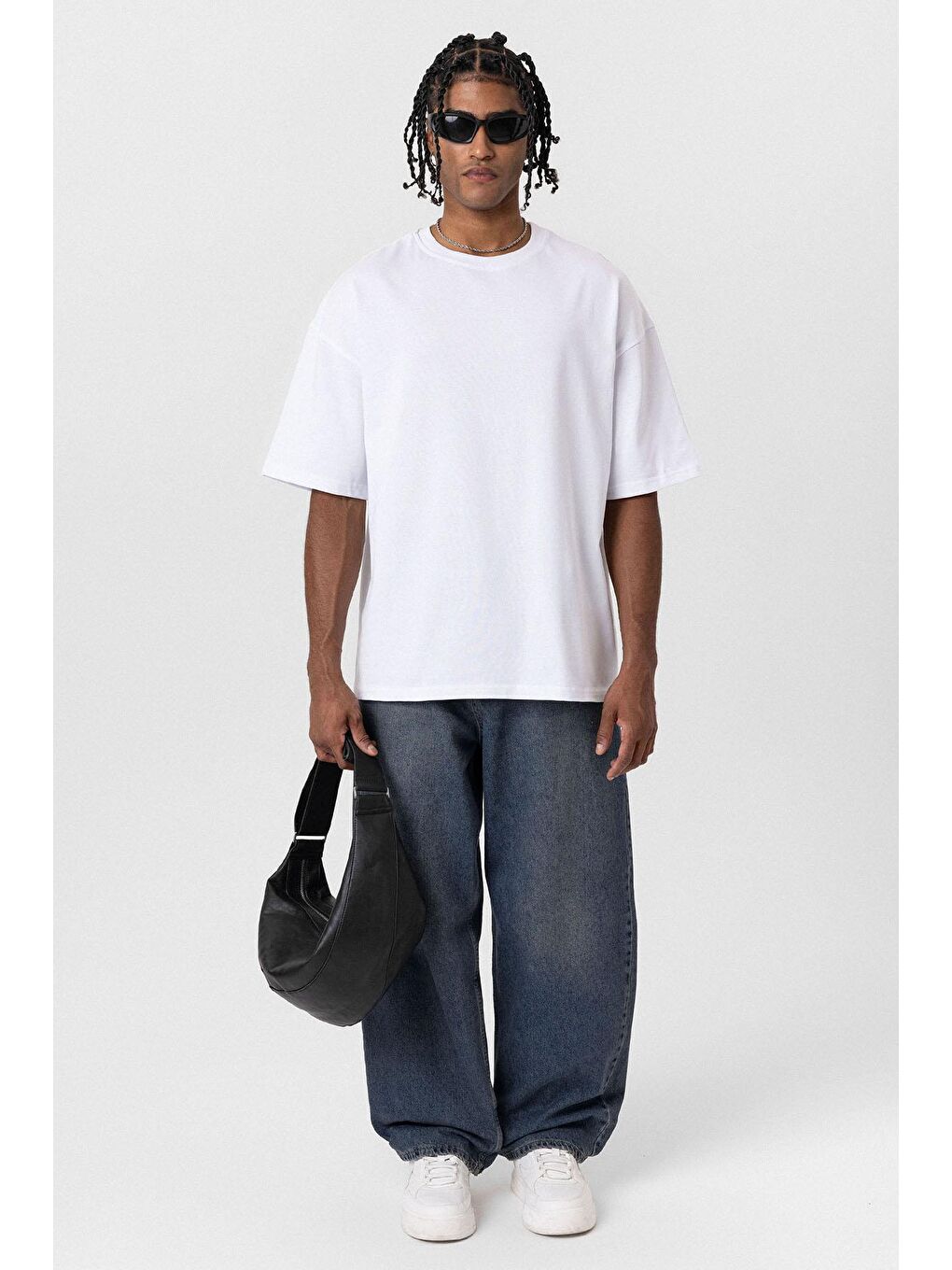 Basic Oversize Bisiklet Yaka Tişört Beyaz