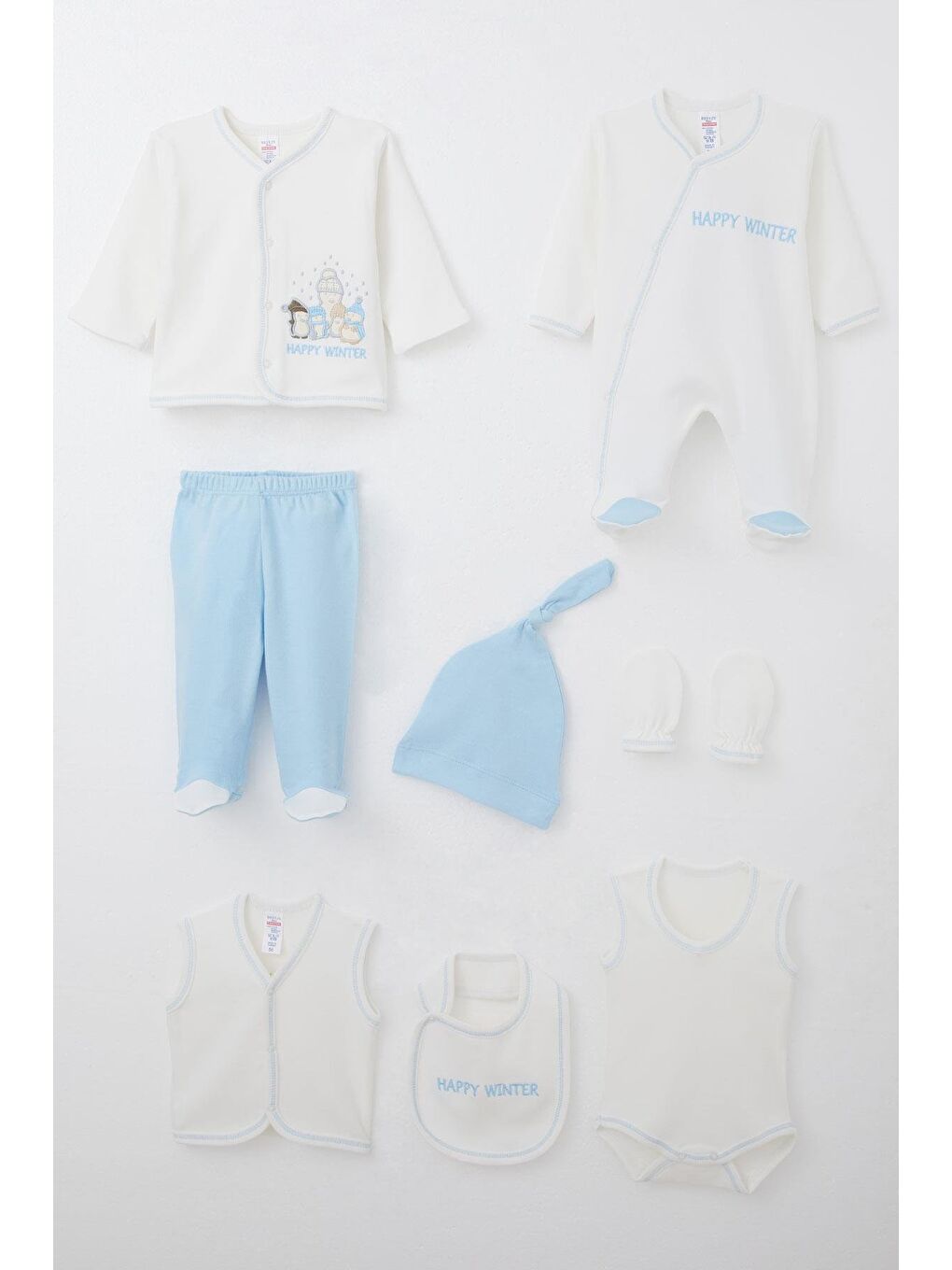 Erkek Bebek Hastane Çıkışı 8 Li Kış Temalı Kardan Adam Ailesi Beyaz (0-3 Ay)