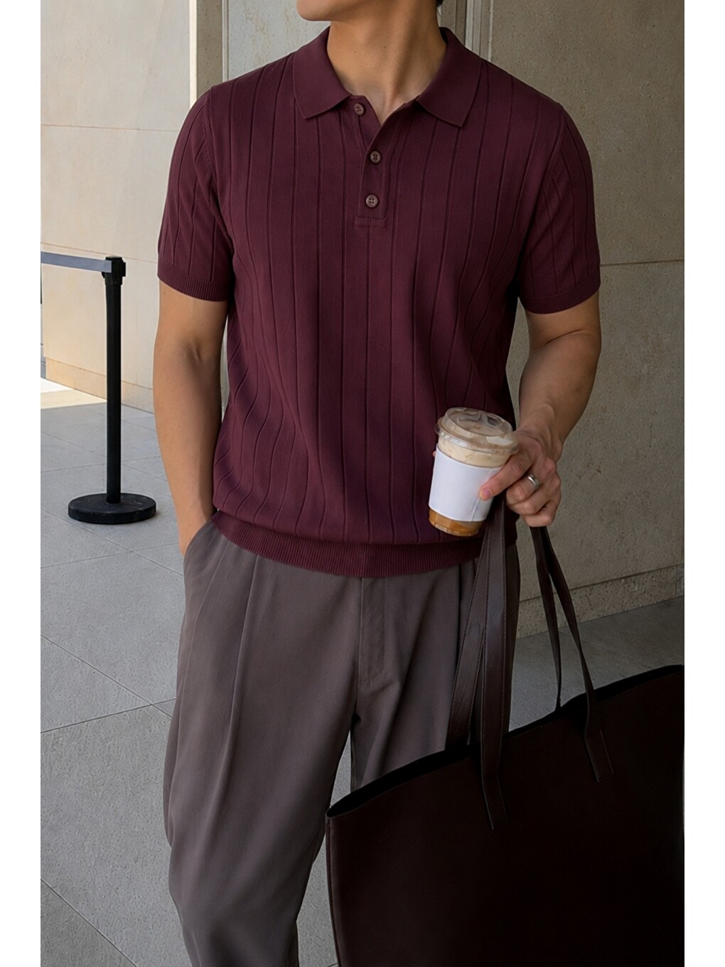 Bordo Erkek Çizgili Triko Polo Yaka Tişört – Slim Fit Premium Pamuklu Yazlık Polo-1