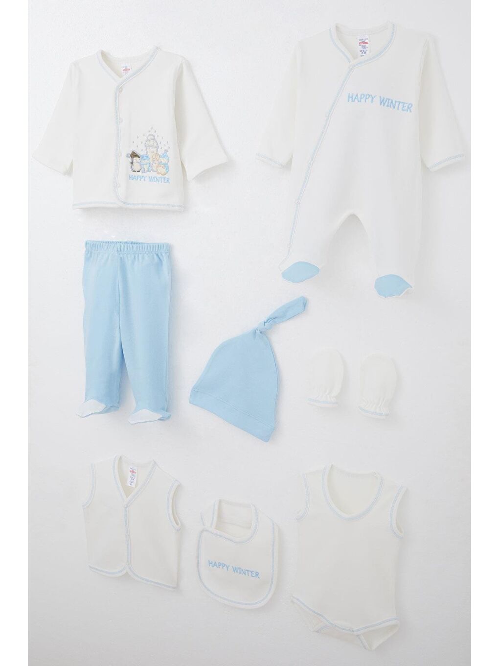 Erkek Bebek Hastane Çıkışı 8 Li Kış Temalı Kardan Adam Ailesi Beyaz (0-3 Ay)-1
