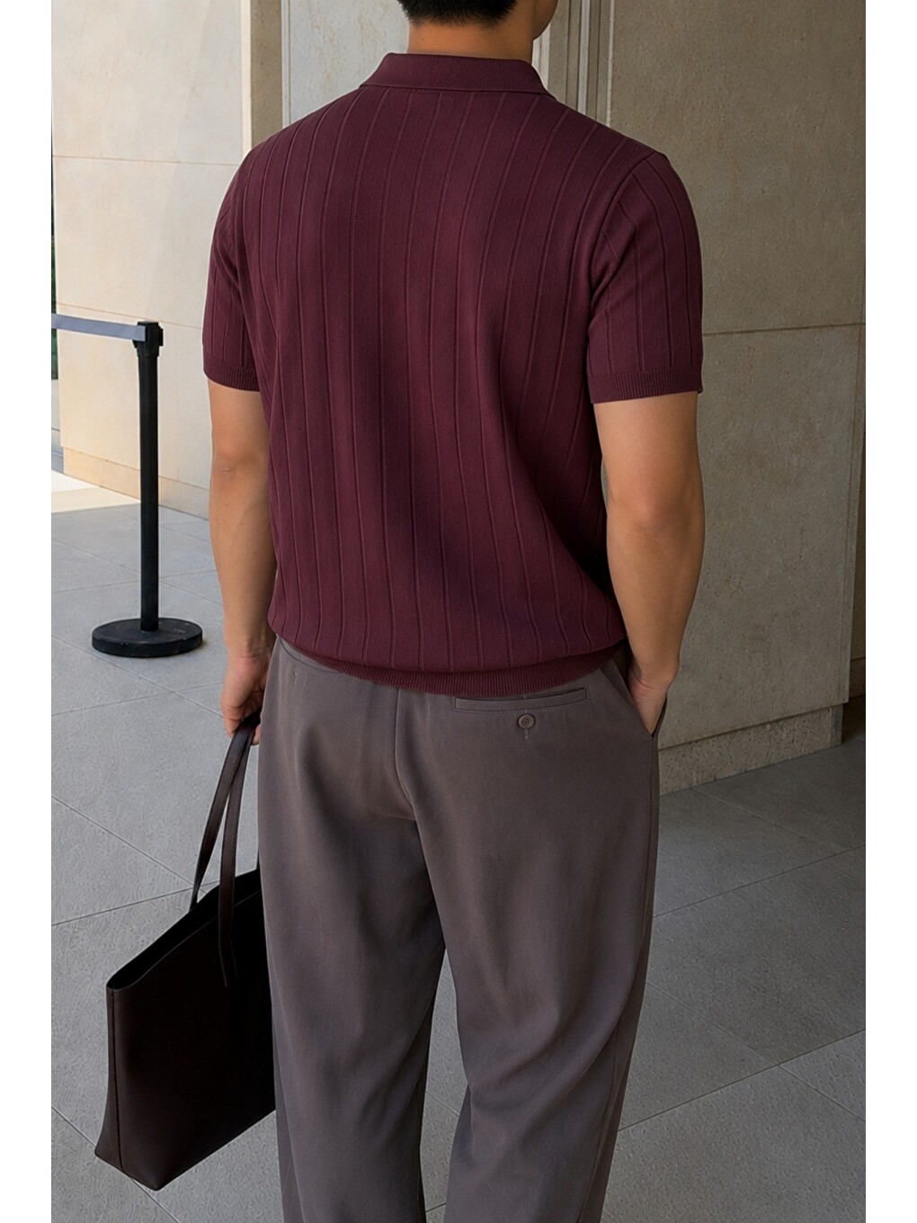 Bordo Erkek Çizgili Triko Polo Yaka Tişört – Slim Fit Premium Pamuklu Yazlık Polo-2