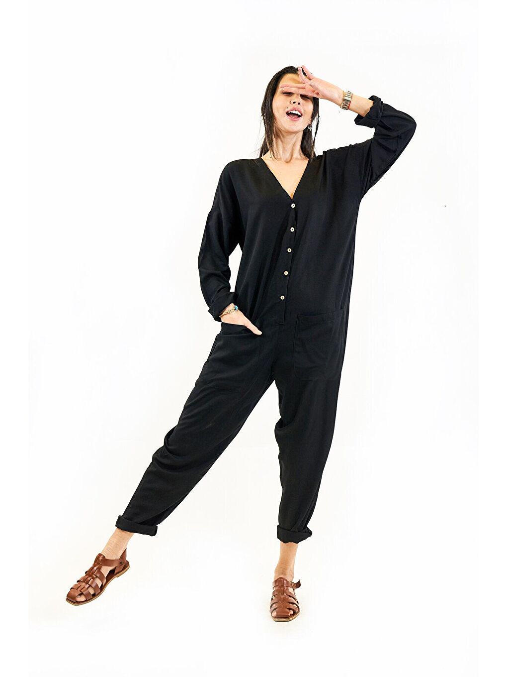 Siyah Boho Belmando Kadın Tulum