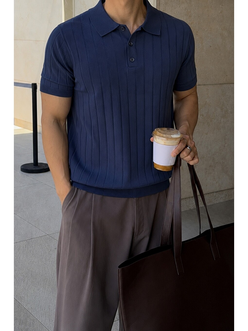 Lacivert Erkek Çizgili Triko Polo Yaka Tişört – Slim Fit Premium Pamuklu Yazlık Polo-1